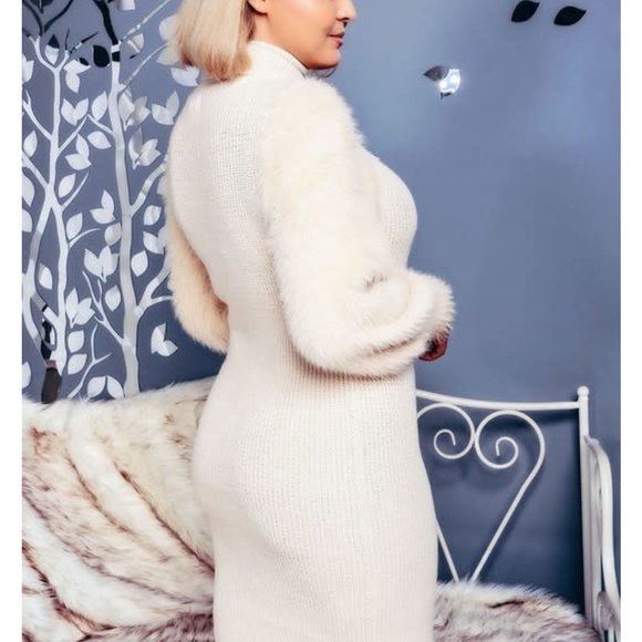 Fur Sleeve Sweater Dress - Picture 2 of 3